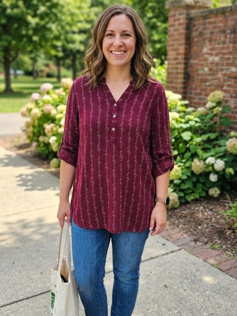 Zola Maroon Printed Henley Tunic Blouse